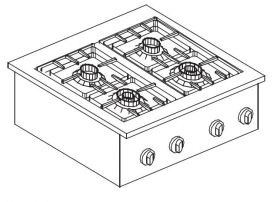 Gas Kookunit 4 Branders 14kW - 60x60x27 cm Combisteel 7266.0020