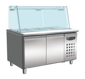 Gekoelde werkbank Bakkerskoelwerkbank Glas Recht 2 Deuren 4X 1/1 GN Pan - 151x80x136,5 cm Standard Line Combisteel 7950.0420