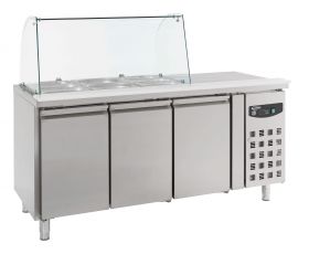 Gekoelde werkbank Koelwerkbank Glasopstand 3 Deurs - 179,5x70x136,5 cm Standard Line Combisteel 7950.0415