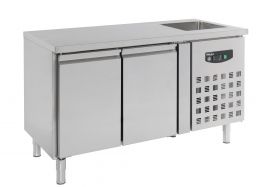 Gekoelde werkbank Koelwerkbank Spoelbak 2 Deuren - 151x70x96 cm Standard Line Combisteel 7450.0210