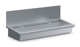 Handenwasbak / Handendroger RVS Wasbak 2 Kranen Inclusief Afvoerplug En Spatscherm - 120x46,8x43,8 cm Combisteel 7013.4605