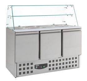 Saladette / Saladebar Gekoelde Glasopstand 3 Deurs - 136,5x70x85 cm Compact Line Combisteel 7950.0405