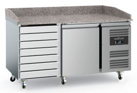 Voorbereidingstafel / Pizzatafel Pizzawerkbank 1 Deurs 7 Laden Met Wielen - 151x80x100 cm Combisteel 7950.5145