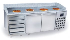 Voorbereidingstafel / Pizzatafel Pizzawerkbank 2 Deuren 5 Laden - 210x80x108 cm Pro Line Combisteel 7489.5235