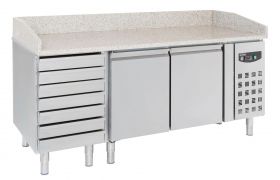 Voorbereidingstafel / Pizzatafel Pizzawerkbank 2 Deurs 7 Laden - 202,5x80x100 cm Standard Line Combisteel 7950.0042