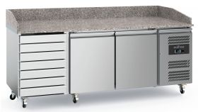Voorbereidingstafel / Pizzatafel Pizzawerkbank 2 Deurs 7 Laden Met Wielen - 202,5x80x100 cm Combisteel 7950.5150