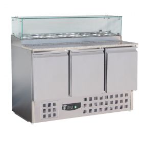 Voorbereidingstafel / Pizzatafel Pizzawerkbank 3 Deuren - 136,8x70x118 cm Compact Line Combisteel 7450.0220