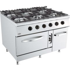 Base 900 Gasfornuis 6 Branders Met Gasoven - 120x90x90 cm Combisteel 7178.3025