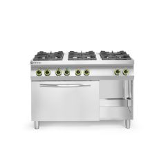 Gasfornuis Kitchen Line 6-pits met convectieoven GN 1/1 RVS Hendi HEN 225899