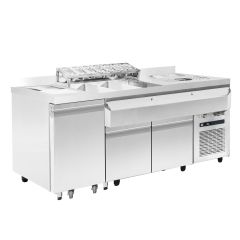Gekoeld Buffet Gekoelde Cocktail Bar Station Incl. Spoelbak, Glazenspoeler, Gn-Bakken, Speedrail Voor Flessen, Snijplank En Afvalbak - 179x70x87,5 cm Combisteel 7083.0050