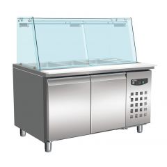 Gekoelde werkbank Bakkerskoelwerkbank Glas Recht 2 Deuren 4X 1/1 GN Pan - 151x80x136,5 cm Standard Line Combisteel 7950.0420