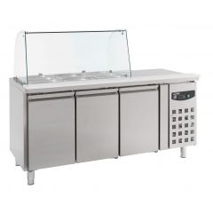 Gekoelde werkbank Koelwerkbank Glasopstand 3 Deurs - 179,5x70x136,5 cm Standard Line Combisteel 7950.0415