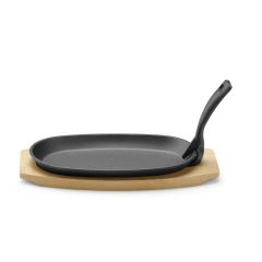 Gietijzeren schaal met houten onderlegger en greep Gietijzer Hendi HEN 629383