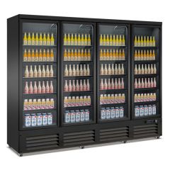 Koelkast 4 Glasdeuren Zwart Ceb-2000R Bl *Transport Op Aanvraag* - 250x70,5x205 cm Combisteel 7526.0115