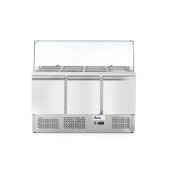 Saladette met 3 deuren en glazen vitrine 380L RVS Arktic HEN 232798