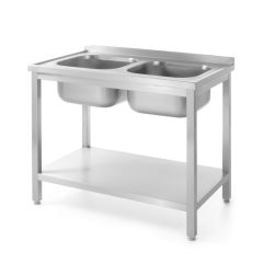 Tafel met 2 spoelbakken en plank – met bouten, diepte 600 mm RVS Hendi HEN 811887