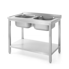 Tafel met 2 spoelbakken, met plank - geschroefd RVS Hendi HEN 812969