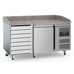 Voorbereidingstafel / Pizzatafel Pizzawerkbank 1 Deurs 7 Laden Met Wielen - 151x80x100 cm Combisteel 7950.5145