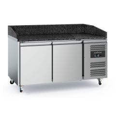 Voorbereidingstafel / Pizzatafel Pizzawerkbank 2 Deurs Zwart Graniet Werkblad - Met Wielen 151,5x80x100 cm Combisteel 7950.5137