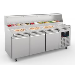Voorbereidingstafel / Pizzatafel Pizzawerkbank 3 Deuren 13X 1/3 GN Pan - 237x85x136 cm Combisteel 7489.5305