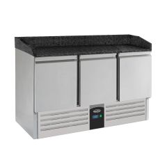 Voorbereidingstafel / Pizzatafel Pizzawerkbank 3 Deuren Zwart Graniet Werkblad - 140x70x102 cm Compact Line Combisteel 7950.0061