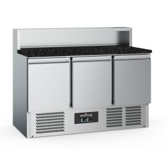 Voorbereidingstafel / Pizzatafel Pizzawerkbank 3 Deurs 8X1/6GN Pan Zwart Graniet Werkblad - 136,5x70x107,5 cm Combisteel 7950.5096