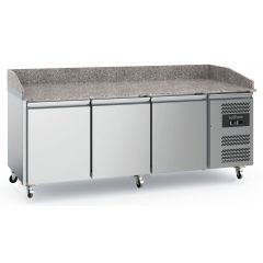 Voorbereidingstafel / Pizzatafel Pizzawerkbank 3 Deurs Met Wielen - 202x80x100 cm Combisteel 7950.5140