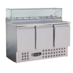 Voorbereidingstafel / Pizzatafel Pizzawerkbank Glasopstand 3 Deuren - 136,8x70x118 cm Compact Line Combisteel 7450.0220