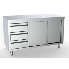 Werktafel Schuifdeuren Laden Links - 180x70x85 cm - 1/1 GN Combisteel 7333.0252