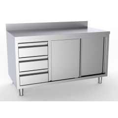 Werktafel Schuifdeuren Laden Links Met Rand - 200x70x85 cm - 1/1 GN Combisteel 7333.0270