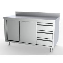 Werktafel Schuifdeuren Laden Rechts Met Rand - 200x70x85 cm - 1/1 GN Combisteel 7333.0278