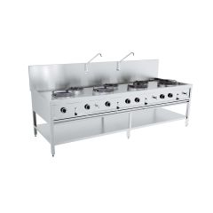 Wokfornuis Gas Woktafel 4X17kW + 3X9kW - 250x90x75 cm Combisteel 7178.1215